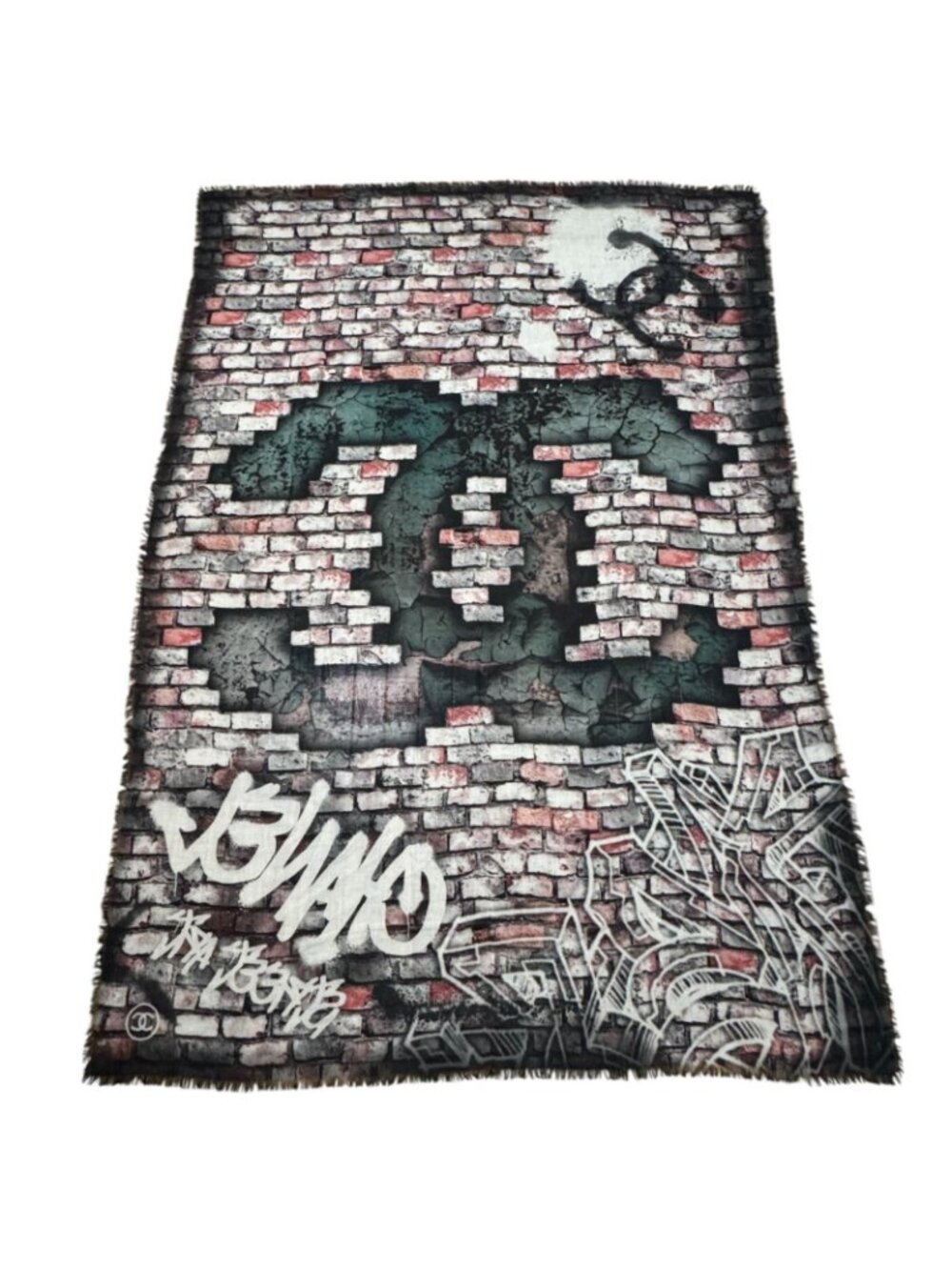Chanel Logo Shawl Brick Pattern Cashmere Scarf - Picture 2 of 9